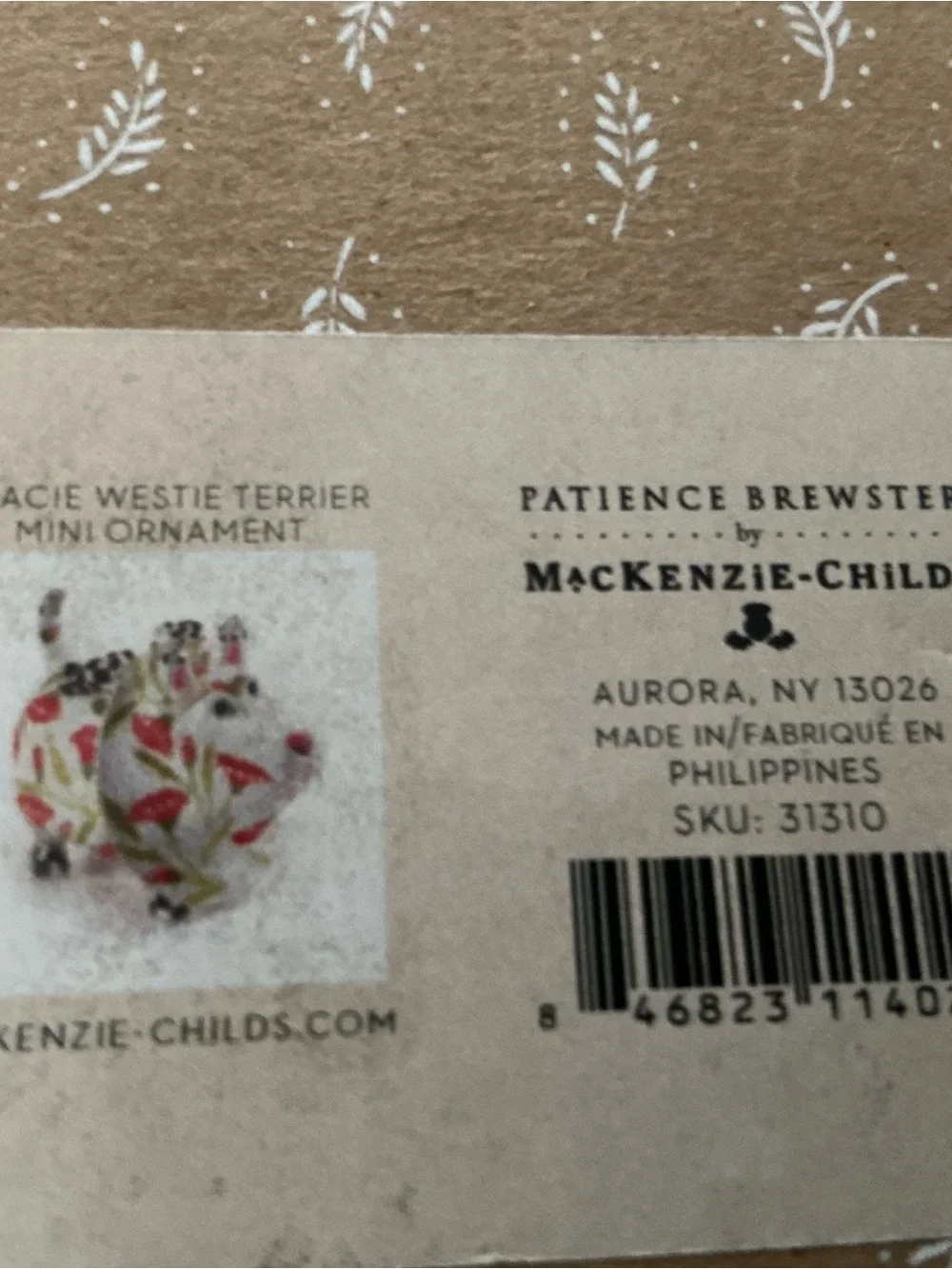 McKenzie Childs Gracie Westie terrier mini ornament #31310